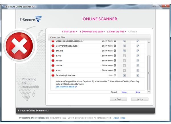 Removal option using F-secure online scan
