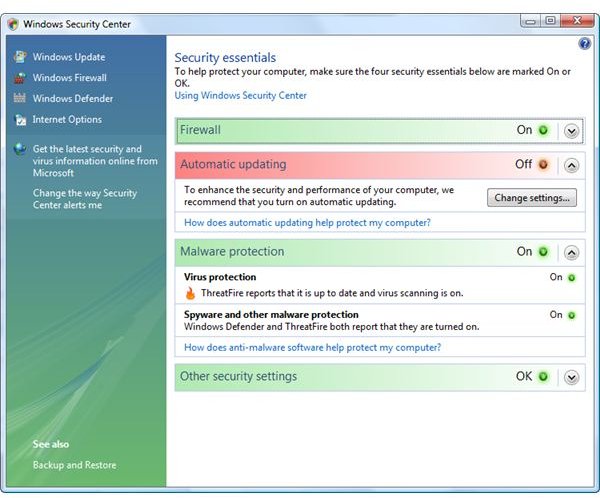 ThreatFire reports its status to Windows Security Center