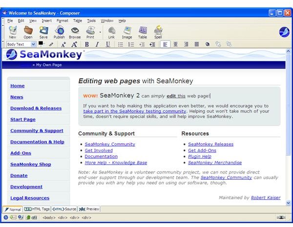 seamonkey web page editor