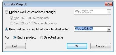 Project 2007: Rescheduling Tasks & Incomplete Work