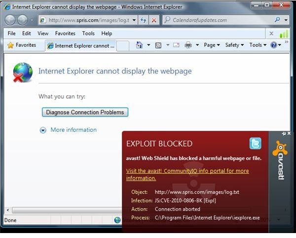 Avast Detected IE Exploit