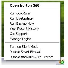 Handy Commands in using Norton 360&rsquo;s systray icon