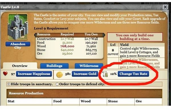 Setting Tax Rate in Kingdoms of Camelot