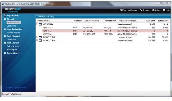 Network Activity Monitor in Outpost Security Suite