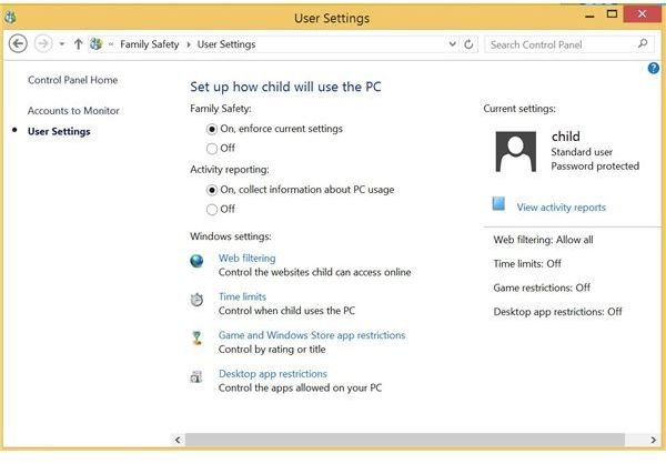 Figure 1: Family Safety Settings