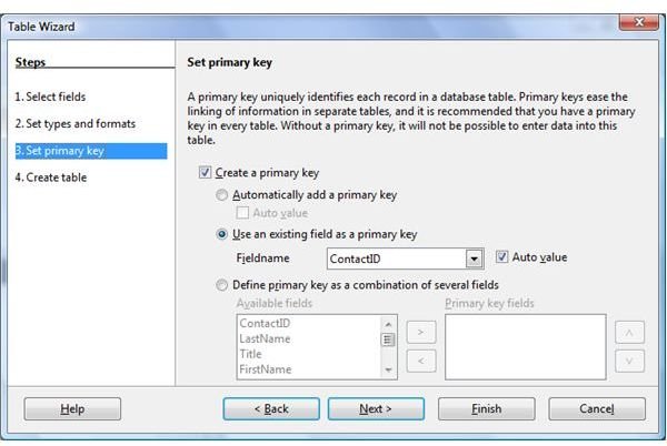 Figure 3 - Table Wizard - Primary Key