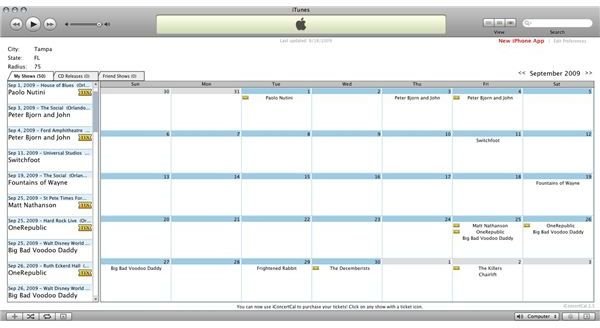 Personalized concert dates based on your iTunes Library