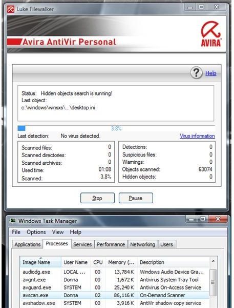 Memory Usage of AntiVir Rootkit Scan