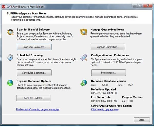 User Interface of SUPERAntiSpyware Free