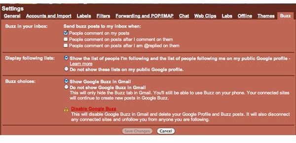 Google Buzz Settings