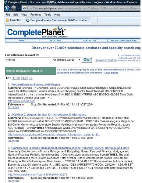 Advanced Search Engine: Deep Web - CompletePlanet