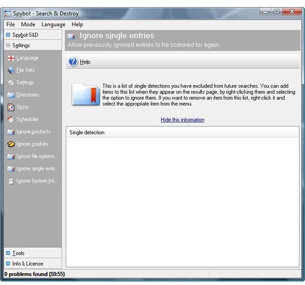 Ignore Singe Entries in Spybot-S&D