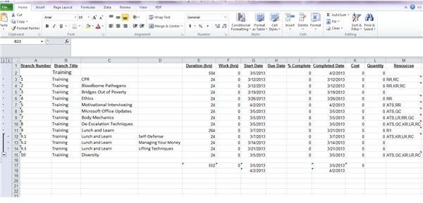 Resulting Excel Spreadsheet