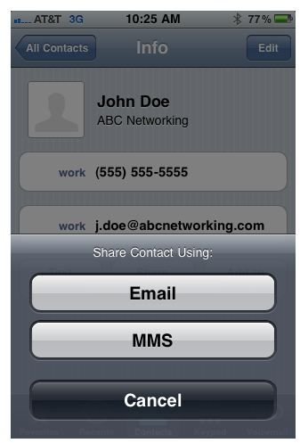 Transfer iPhone contact with MMS or email?
