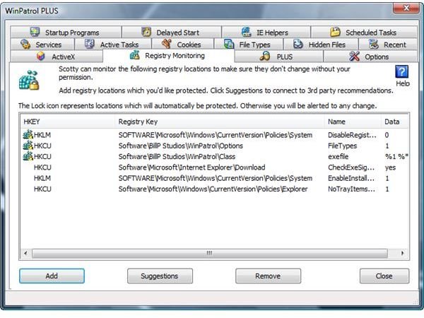 Registry monitor feature in WinPatrol