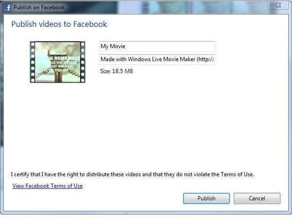 Figure 4 - Windows Movie Maker - Facebook Upload