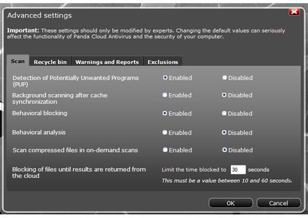 Advanced Settings in Panda Cloud AV v1.5