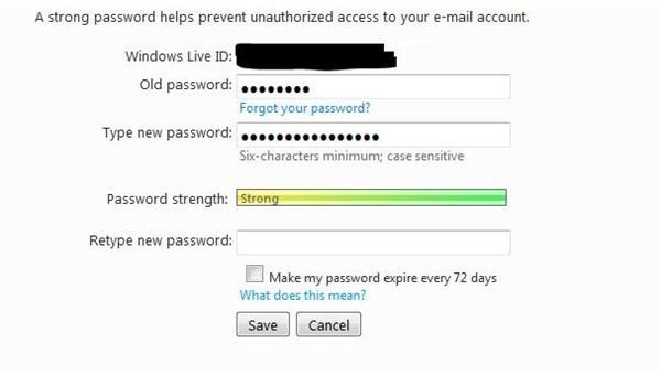 change password to Hotmail account