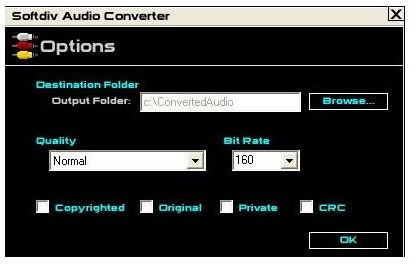 Softdiv Audio Converter options