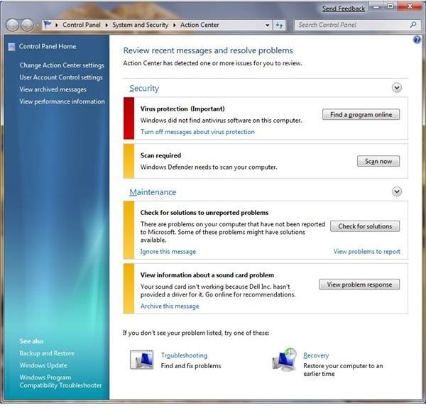 windows 7 action center