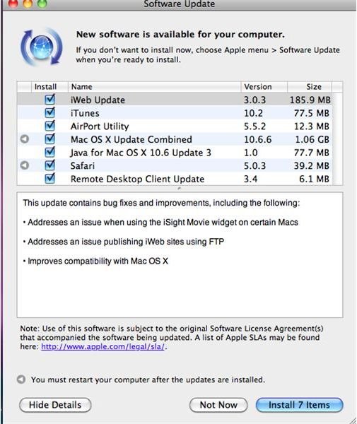 Software Update Window on Mac OS X Snow Leopard