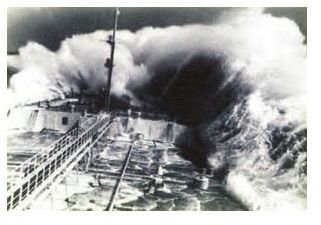 An oil tanker in Typhoon Judy in Seas of Japan, from Liverpoolmuseums.org 1963