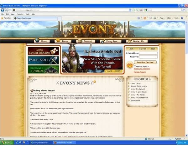 Evony Main Screen