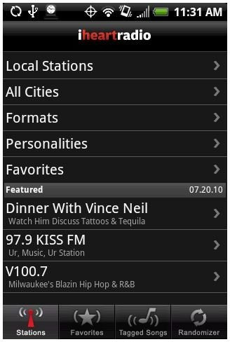 iheartradio on an HTC Hero with Android