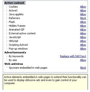 Web Controls in Outpost Security Suite