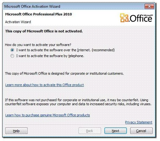 Microsoft Office activation Wizard. Код подтверждения для офис плюс 2010.