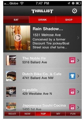 Thrillist iPhone App Screen 2