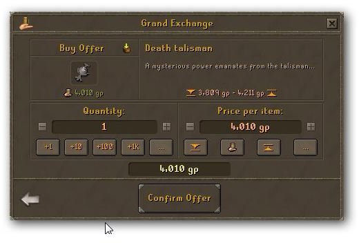Buying a Death Talisman on the Grand Exchange