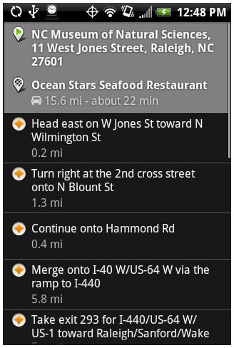 Directions on Google Maps Mobile 