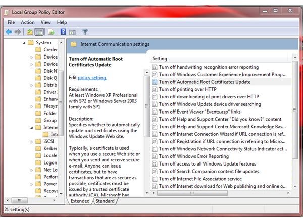 Root Certificate Update in Windows 7