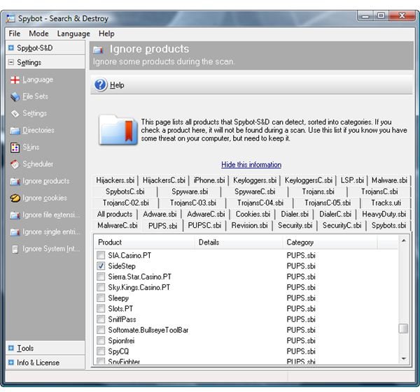 Detection Rules in Spybot-S&D Ignores SideStep