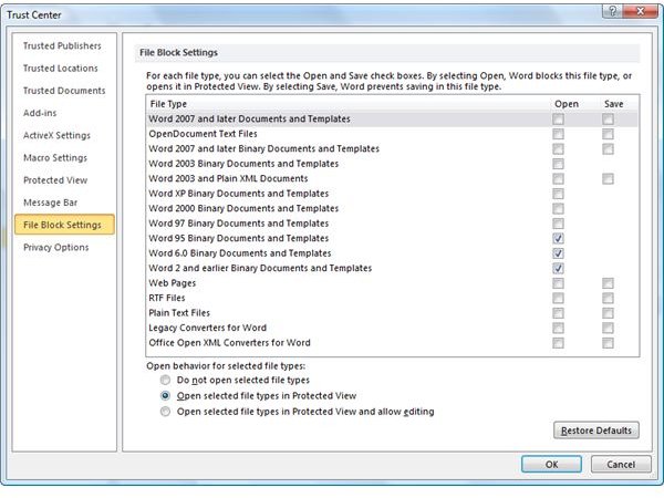 File Block Security Feature in Office 2010