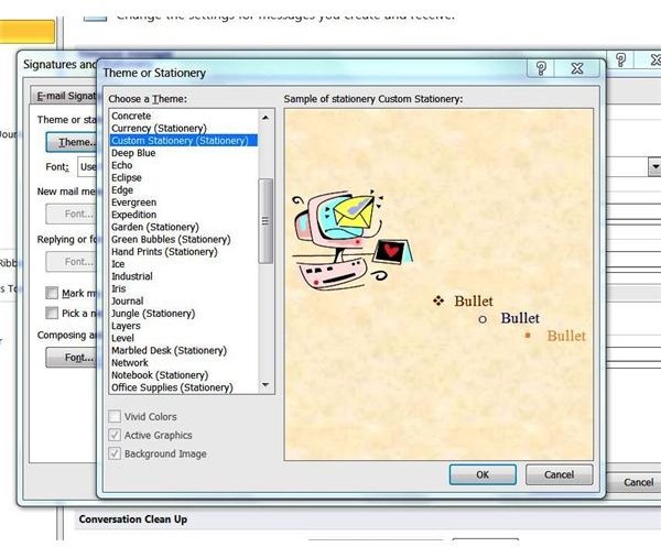 Outlook 2010 Custom Stationery in List