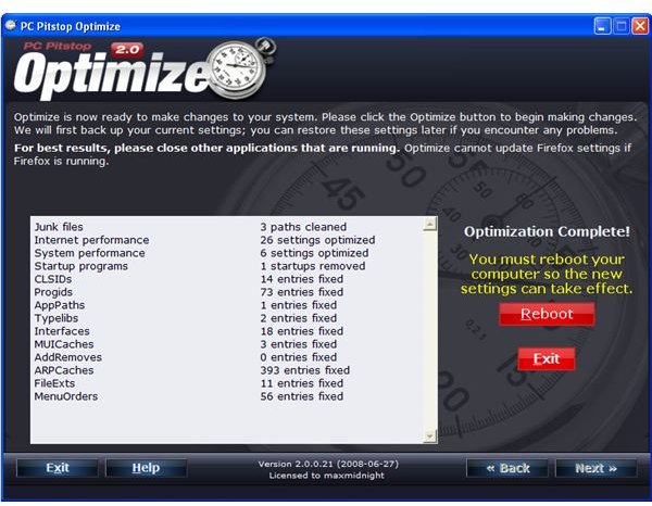 PC Pitstop Optimize2 Optimization Complete