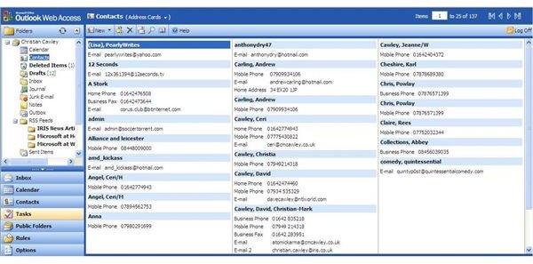 Outlook Web Access (Microsoft OWA) - contacts screen