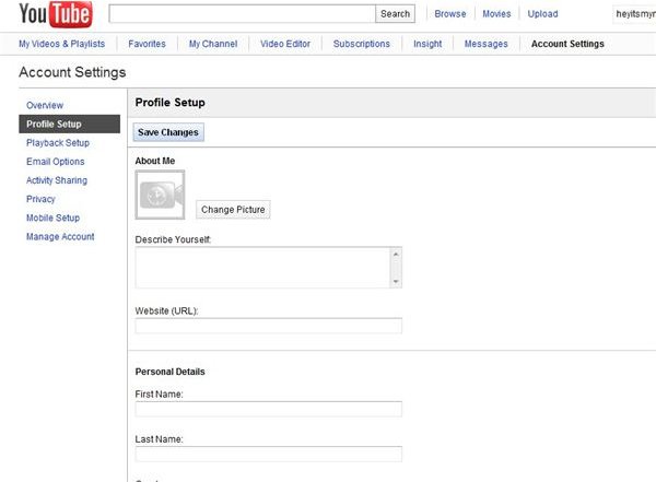 Set Up YouTube Profile