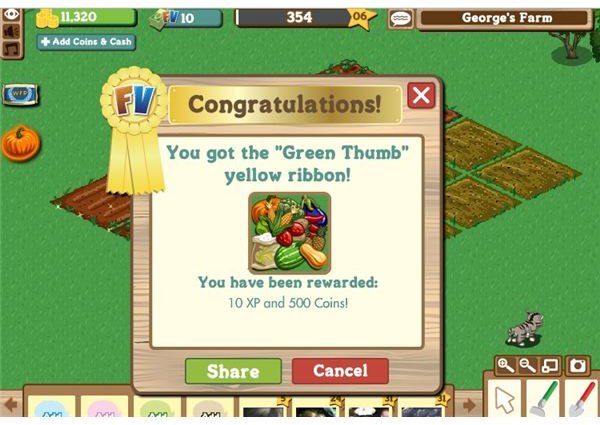 As well as going up to level 6, your harvest won you the Green Thumb yellow ribbon