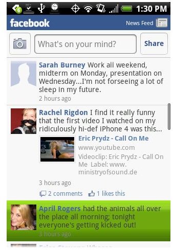 Facebook for Android on an HTC Hero