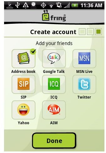 fring create account