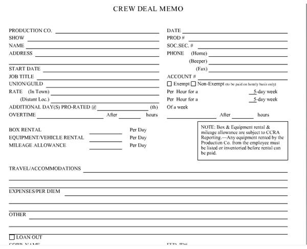 Crew Deal Memo