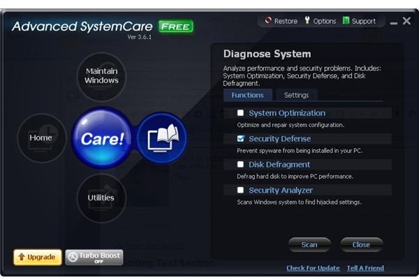 SystemCare Dioagnose Screen with Only Our Desired Option Selected