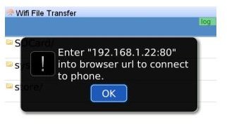 WiFi File Transfer - IP Address Pop Up Window