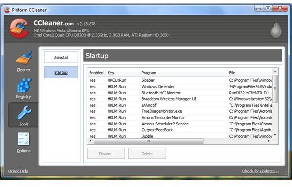 Startup Tool in CCleaner