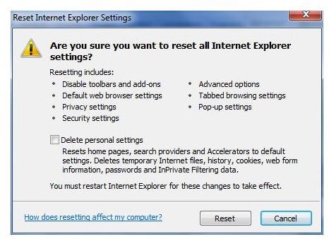 Restore defaults in Internet Explorer 8