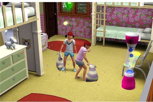 The Sims 3 pillow fight with kids