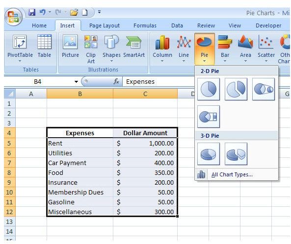 how to create pie chart in excel 1007